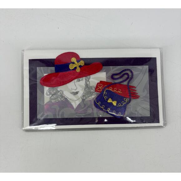 Lady Madame Red Hat Gloves Purple Purse Checkbook Wallet Handmade - Picture 1 of 7